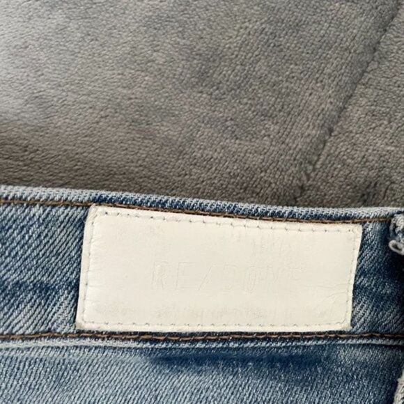 Women ReDone 90s Worn Blue Destroy High Rise Ankle Crop Slim Fit Size 6 - Picture 13 of 16